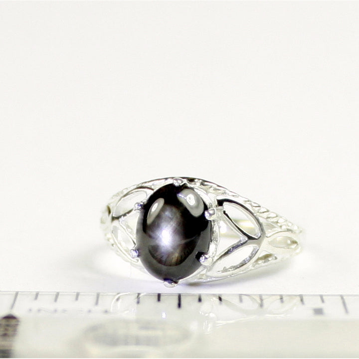 SR137 Black Star Sapphire 925 Sterling Silver Ring Image 4