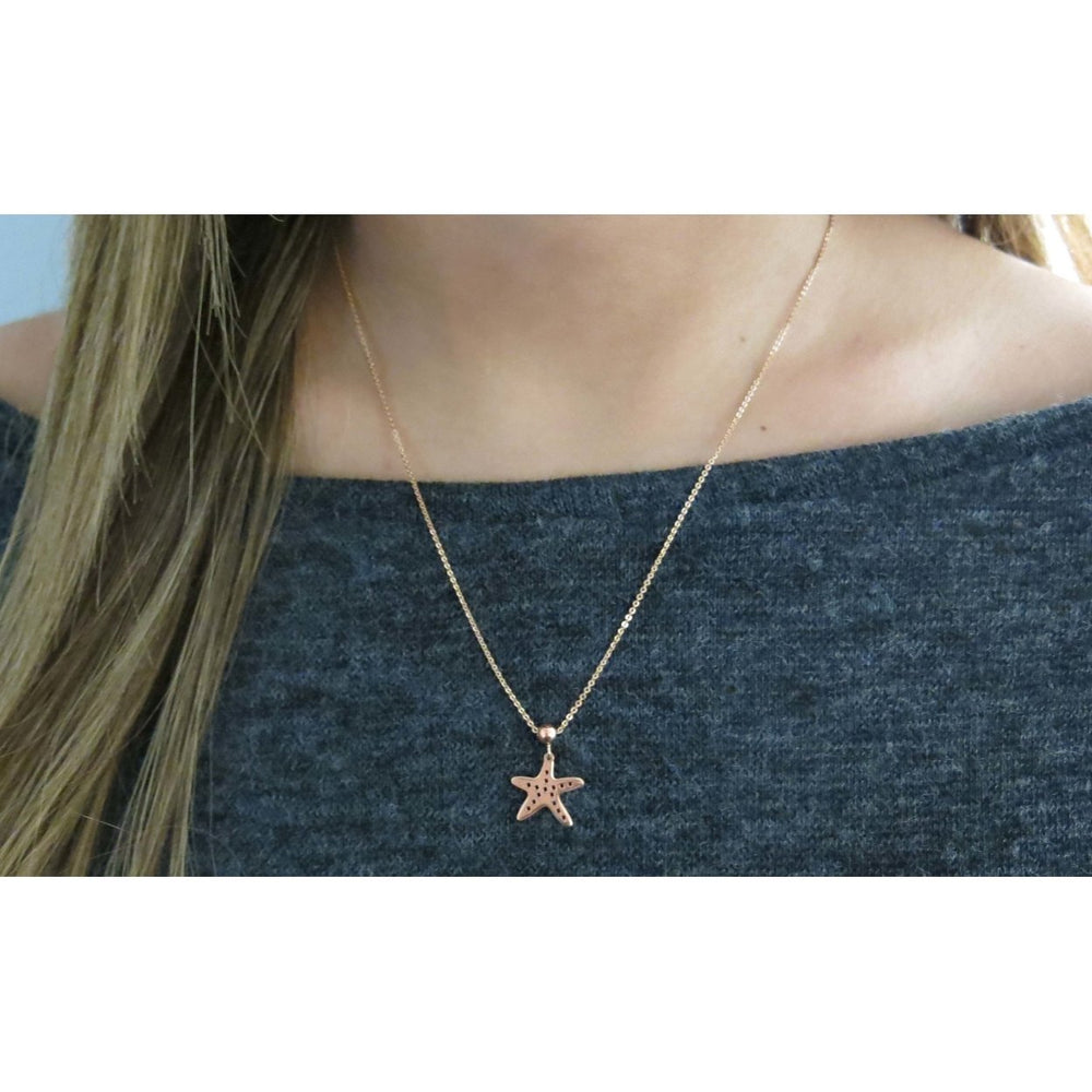 Sterling Silver Starfish Necklace 18k Rose Gold Plated 18 inch Chain 925 Image 2