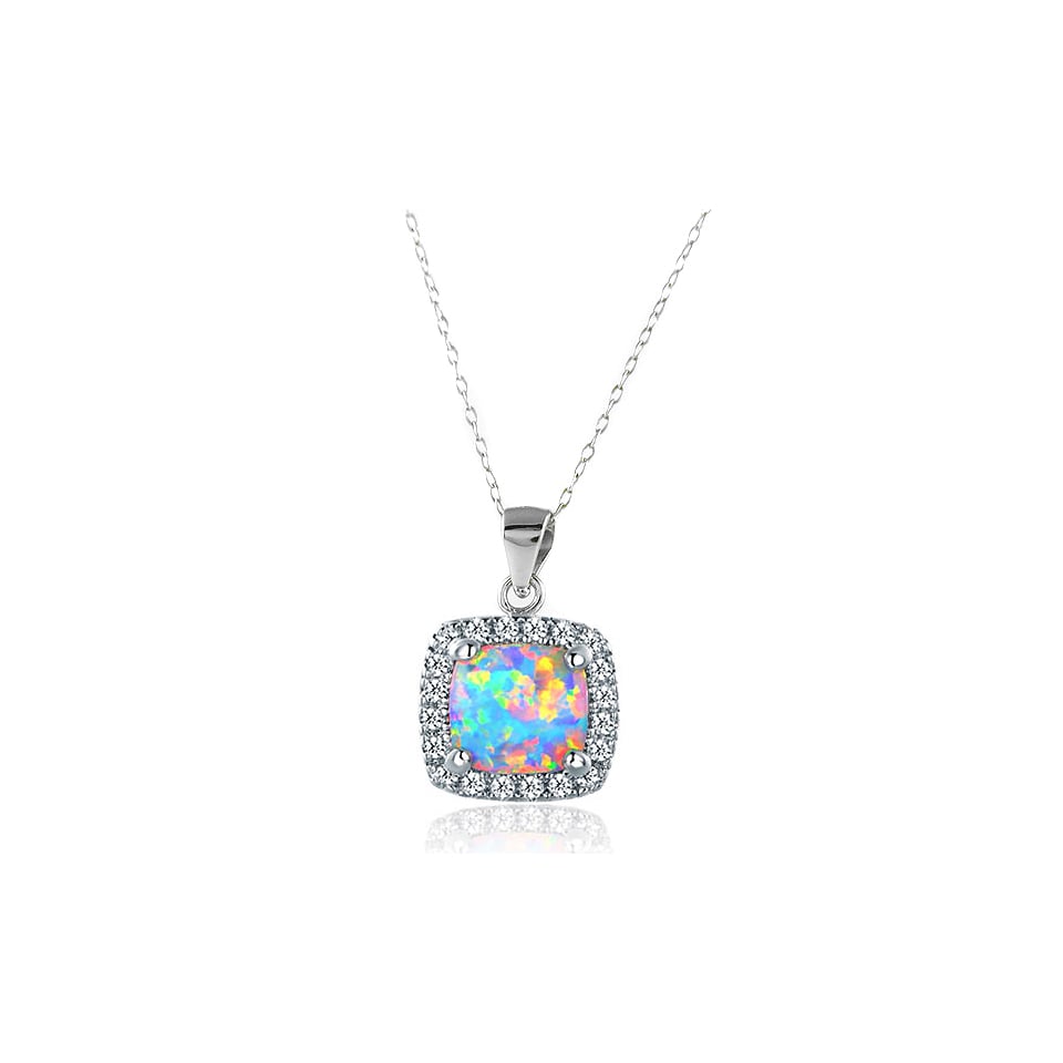 3.50 CTTW White Opal Halo Necklace Sterling Silver 18 Inch Chain Cubic Zirconia Image 2