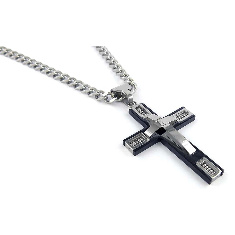 Mens Black Ion Plated Cross Necklace with 24" Curb Chain Lobster Clasp Image 1