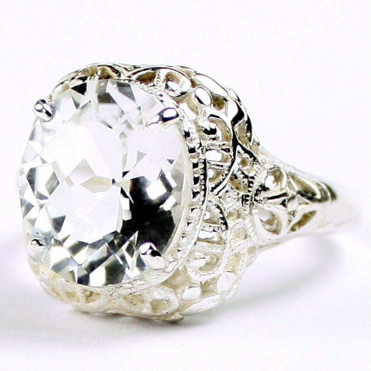 Sterling Silver Antique Style Filigree Ladies Ring Silver Topaz SR009 Image 2