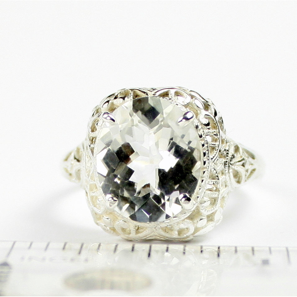 Sterling Silver Antique Style Filigree Ladies Ring Silver Topaz SR009 Image 4