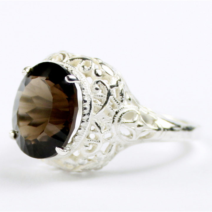 Sterling Silver Antique Style Filigree Ladies Ring Smoky Quartz SR009 Image 2