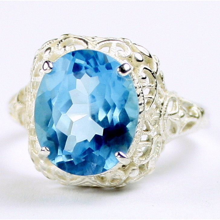 Sterling Silver Antique Style Filigree Ladies Ring Swiss Blue Topaz SR009 Image 1