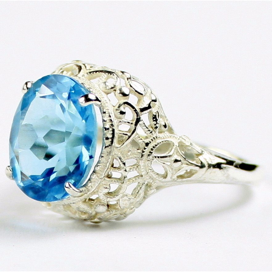 Sterling Silver Antique Style Filigree Ladies Ring Swiss Blue Topaz SR009 Image 2