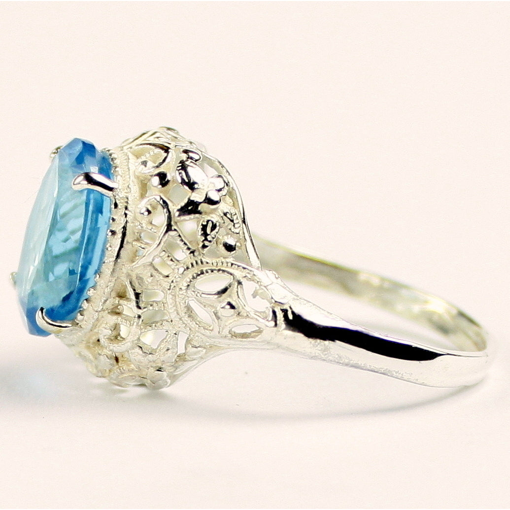 Sterling Silver Antique Style Filigree Ladies Ring Swiss Blue Topaz SR009 Image 3