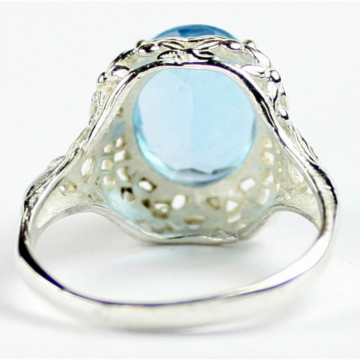 Sterling Silver Antique Style Filigree Ladies Ring Swiss Blue Topaz SR009 Image 4