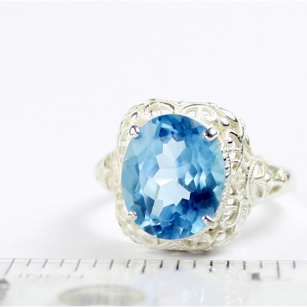 Sterling Silver Antique Style Filigree Ladies Ring Swiss Blue Topaz SR009 Image 4