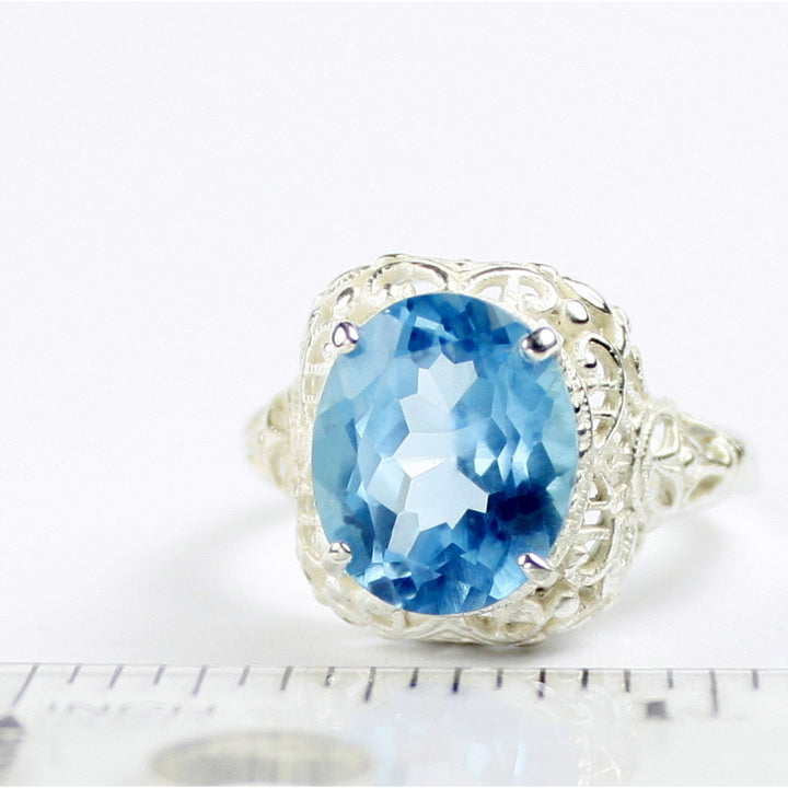 Sterling Silver Antique Style Filigree Ladies Ring Swiss Blue Topaz SR009 Image 4