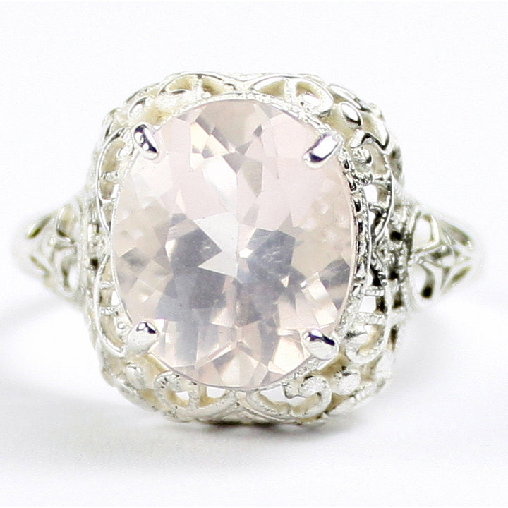 Sterling Silver Antique Style Filigree Ladies Ring Rose Quartz SR009 Image 1