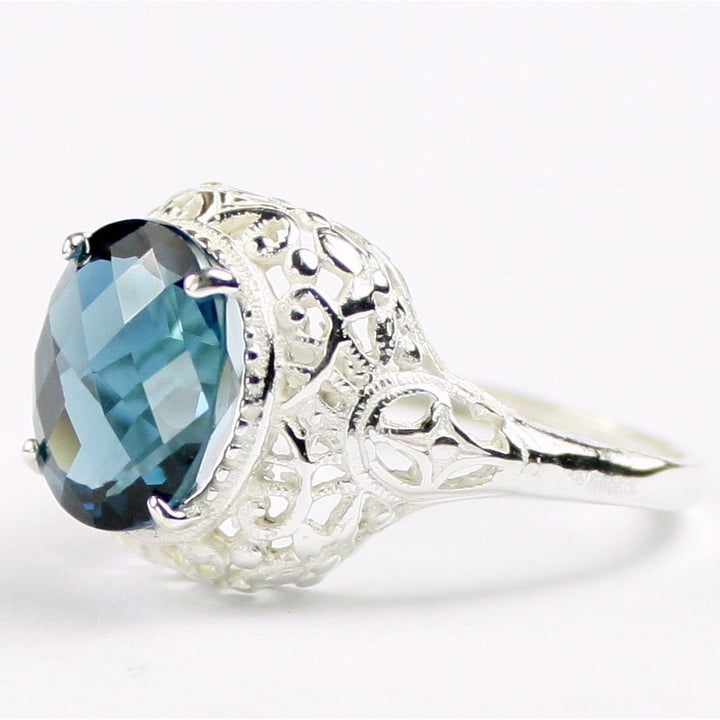 Sterling Silver Antique Style Filigree Ladies Ring London Blue Topaz SR009 Image 2