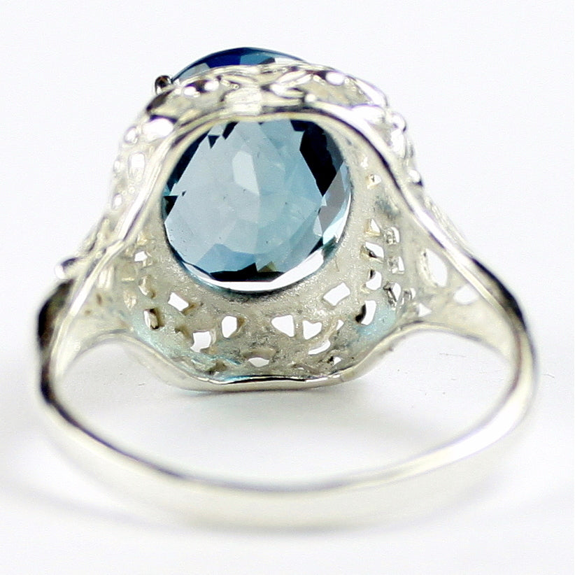 Sterling Silver Antique Style Filigree Ladies Ring London Blue Topaz SR009 Image 4