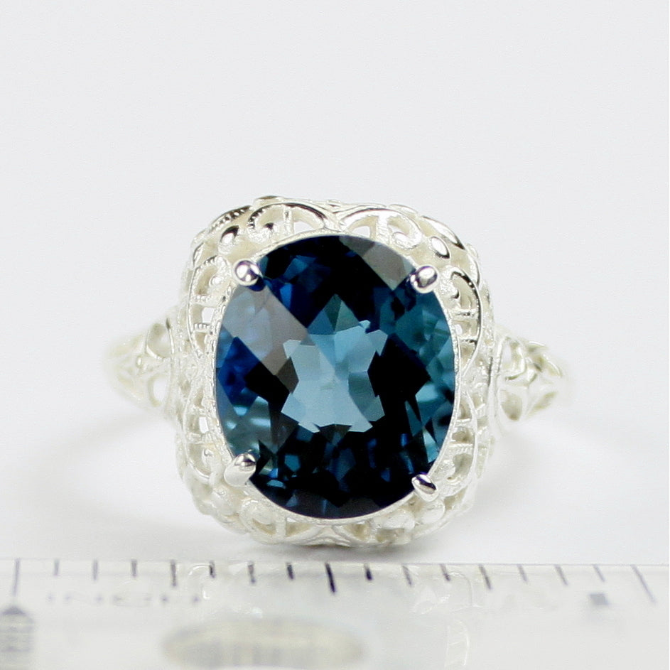 Sterling Silver Antique Style Filigree Ladies Ring London Blue Topaz SR009 Image 4