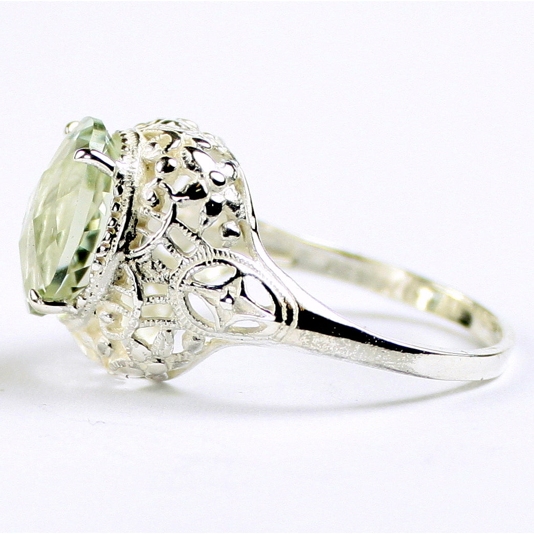 Sterling Silver Antique Style Filigree Ladies Ring Green Amethyst SR009 Image 3