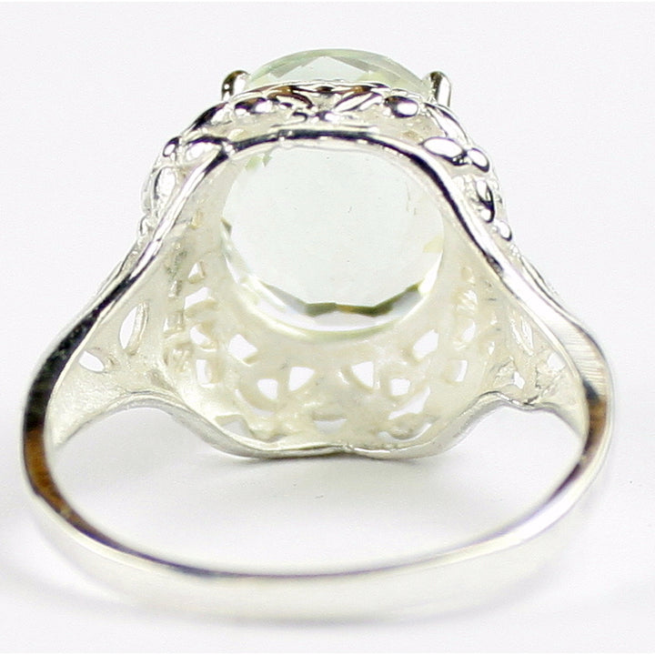 Sterling Silver Antique Style Filigree Ladies Ring Green Amethyst SR009 Image 4