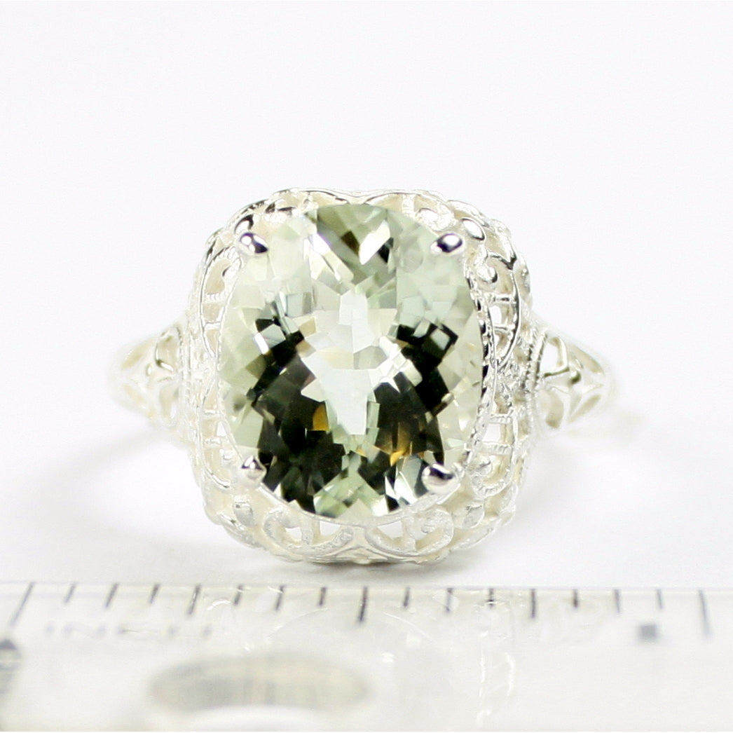 Sterling Silver Antique Style Filigree Ladies Ring Green Amethyst SR009 Image 4