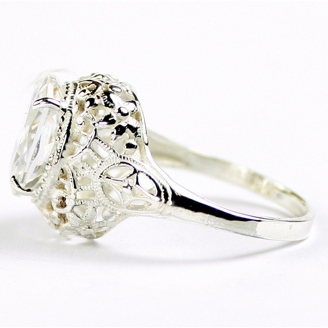 Sterling Silver Antique Style Filigree Ladies Ring Cubic Zirconia SR009 Image 3