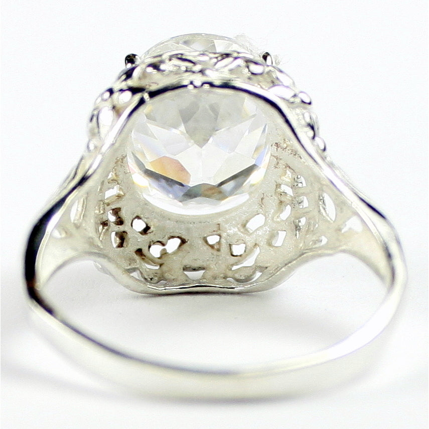 Sterling Silver Antique Style Filigree Ladies Ring Cubic Zirconia SR009 Image 4