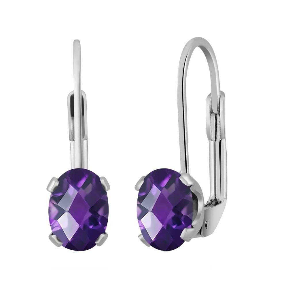 Genuine Amethyst 2.00 CTTW Oval Cut Leverback Earrings 18k White Gold Plated Image 1