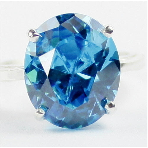 Sterling Silver Ladies Ring Swiss Blue CZ SR055 Image 1