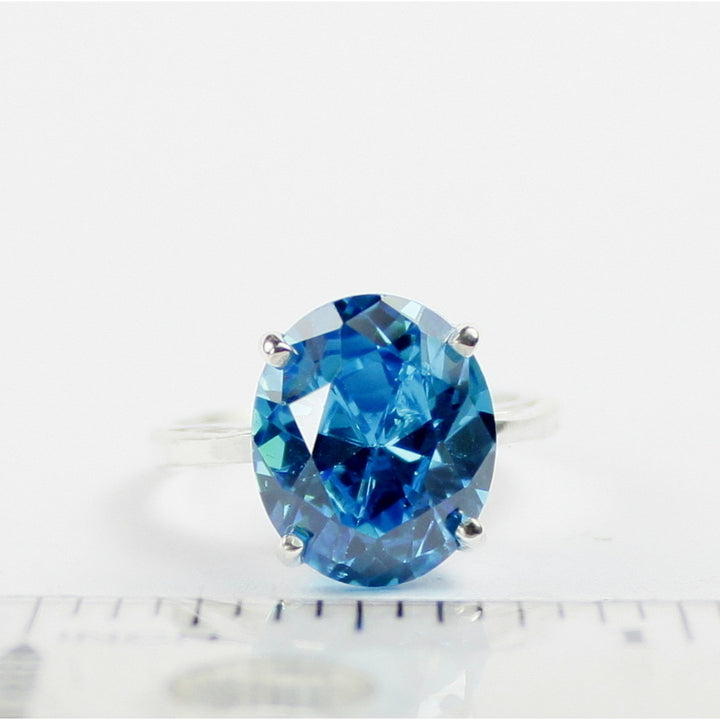 Sterling Silver Ladies Ring Swiss Blue CZ SR055 Image 6