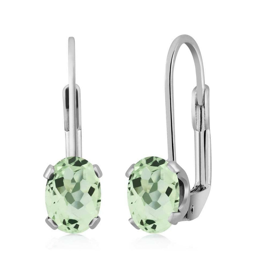 Genuine Green Amethyst 2.00 CTTW Oval Cut Leverback Earrings 18k White Gold Plated Image 1