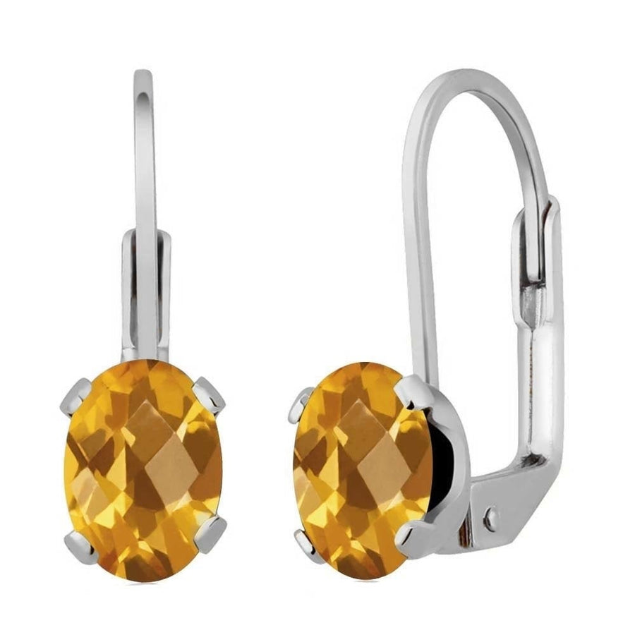 Genuine Citrine 2.00 CTTW Oval Cut Leverback Earrings 18K White Gold Plated Image 1