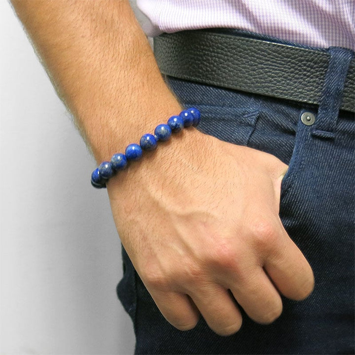 Genuine Lapis Stretch Bracelet 10mm Blue Gemstone Jewelry Adjustable Unisex Image 2