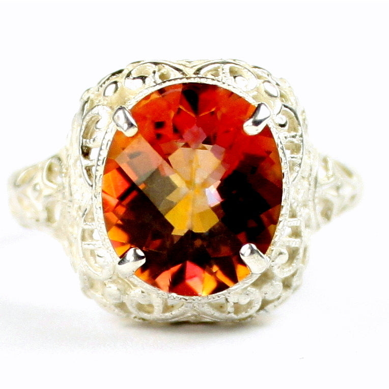 Sterling Silver Antique Style Filigree Ladies Ring Twilight Fire Topaz SR009 Image 1