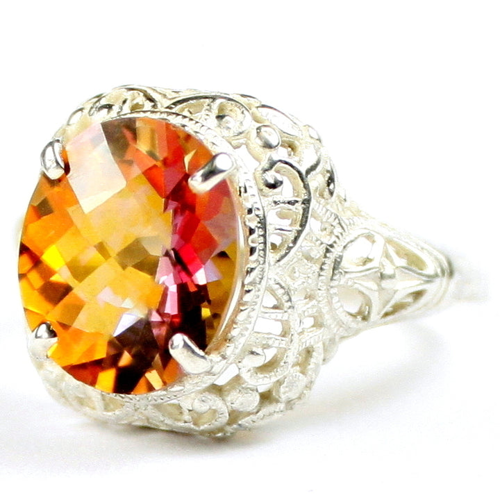 Sterling Silver Antique Style Filigree Ladies Ring Twilight Fire Topaz SR009 Image 2