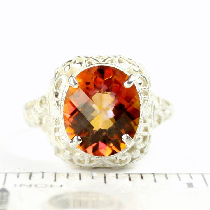 Sterling Silver Antique Style Filigree Ladies Ring Twilight Fire Topaz SR009 Image 4