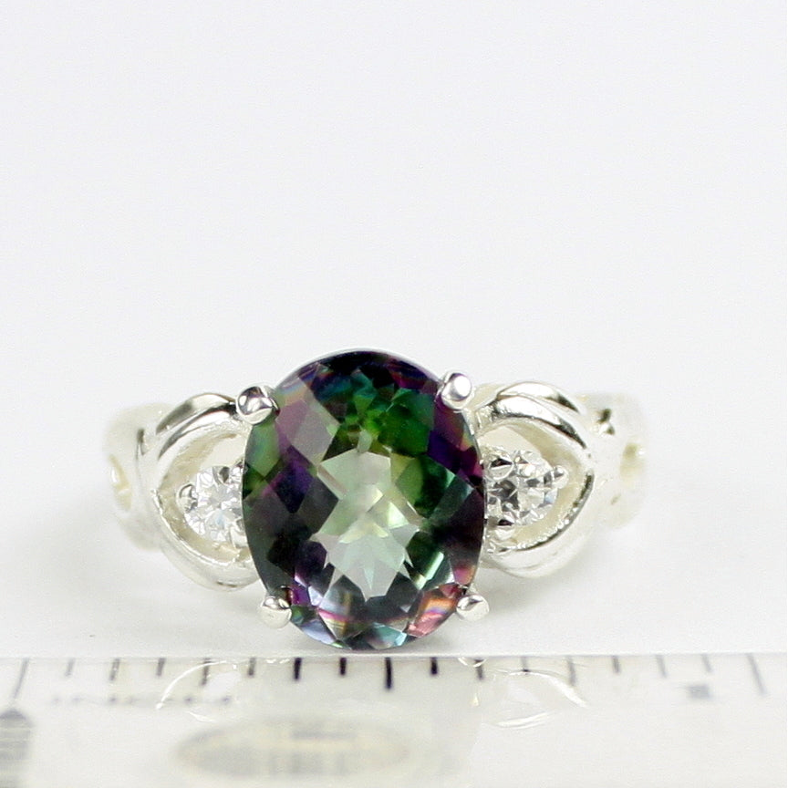 SR243 11x9mm Mystic Fire Topaz 925 Sterling Silver Ladies Ring Image 4