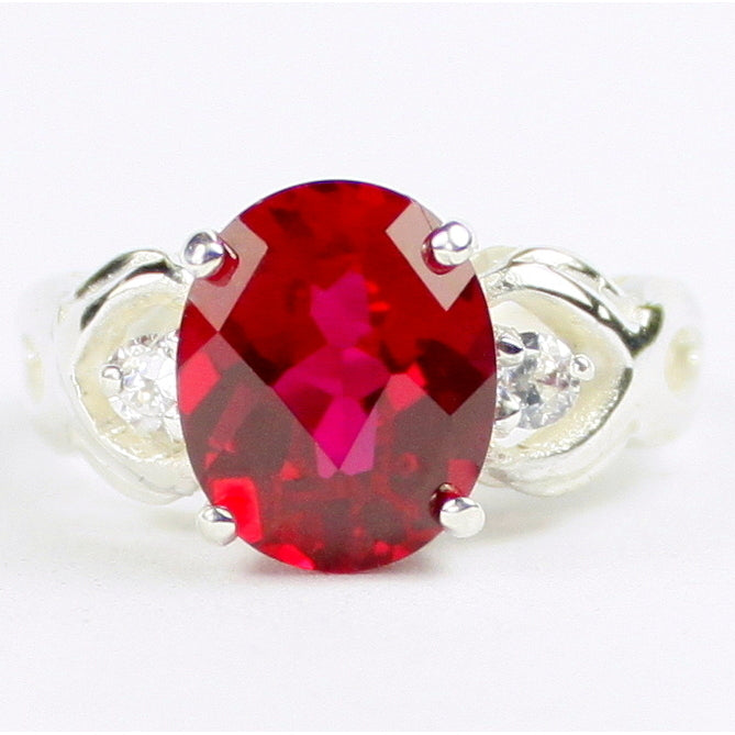 SR243 11x9mm Created Ruby 925 Sterling Silver Ladies Ring Image 1