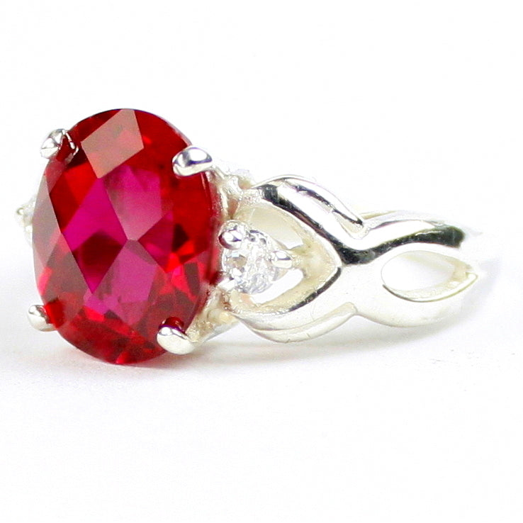 SR243 11x9mm Created Ruby 925 Sterling Silver Ladies Ring Image 2