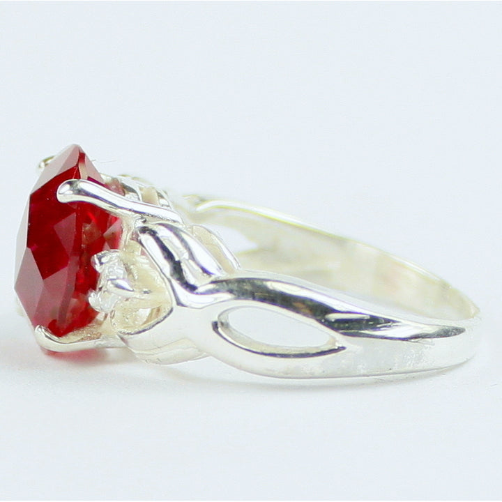 SR243 11x9mm Created Ruby 925 Sterling Silver Ladies Ring Image 3