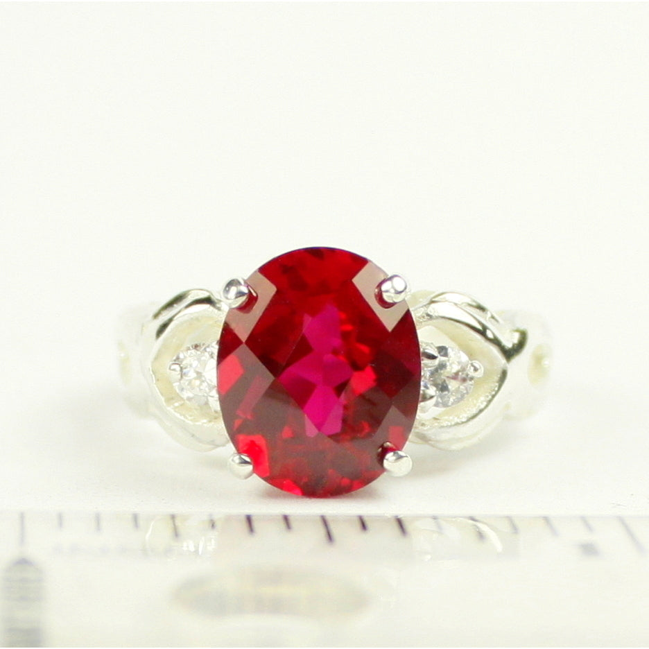 SR243 11x9mm Created Ruby 925 Sterling Silver Ladies Ring Image 4