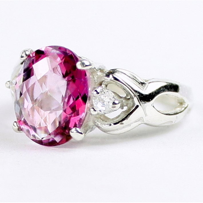 SR243 11x9mm Pure Pink Topaz 925 Sterling Silver Ladies Ring Image 2