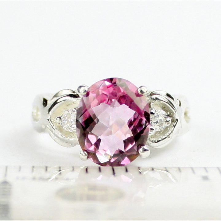 SR243 11x9mm Pure Pink Topaz 925 Sterling Silver Ladies Ring Image 4