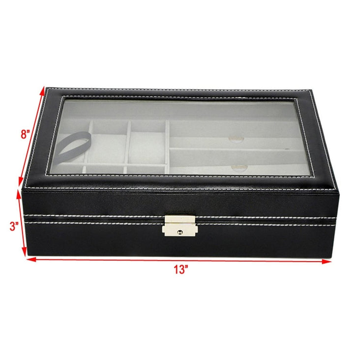 6 Black Leather Watch Box Jewelry Case Valet and 3 Piece Eyeglasses Storage and Sunglass Glasses Display Case Organizer Image 4