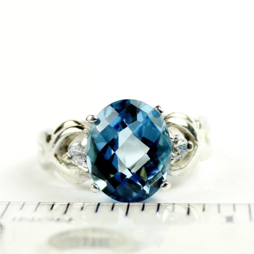 SR243 11x9mm Swiss Blue Topaz 925 Sterling Silver Ladies Ring Image 4