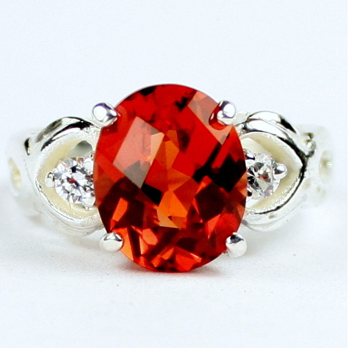 SR243 11x9mm Created Padparadsha Sapphire 925 Sterling Silver Ladies Ring Image 1