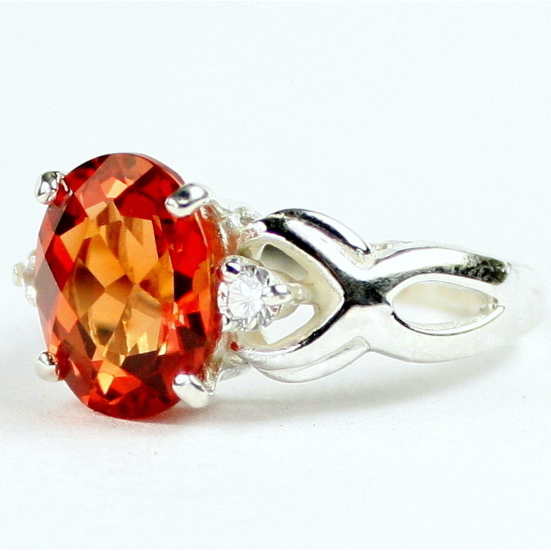 SR243 11x9mm Created Padparadsha Sapphire 925 Sterling Silver Ladies Ring Image 2