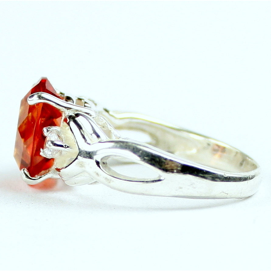 SR243 11x9mm Created Padparadsha Sapphire 925 Sterling Silver Ladies Ring Image 3