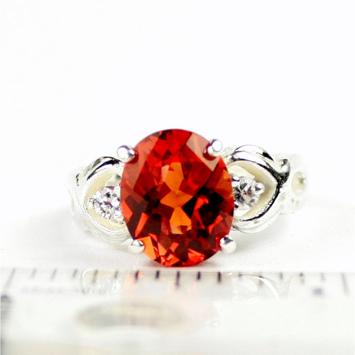 SR243 11x9mm Created Padparadsha Sapphire 925 Sterling Silver Ladies Ring Image 4