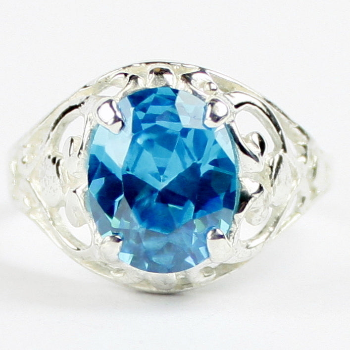 Sterling Silver Ladies Ring Swiss Blue CZ SR004 Image 1