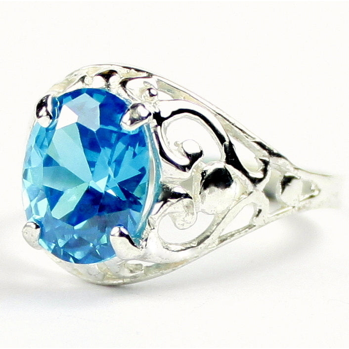 Sterling Silver Ladies Ring Swiss Blue CZ SR004 Image 2