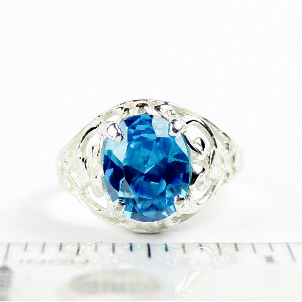 Sterling Silver Ladies Ring Swiss Blue CZ SR004 Image 4