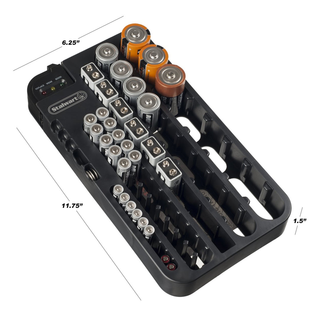 Stalwart Battery Organizer Caddy With Tester - Holds Over 70 Batteries Image 3