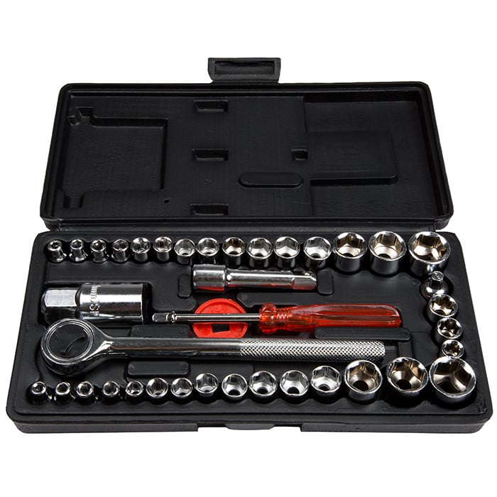 40 Piece Ratcheting Socket Wrench Set - Metric and Standard 6-Point Hex Socket Organizer Kit with Combination Torque Image 1