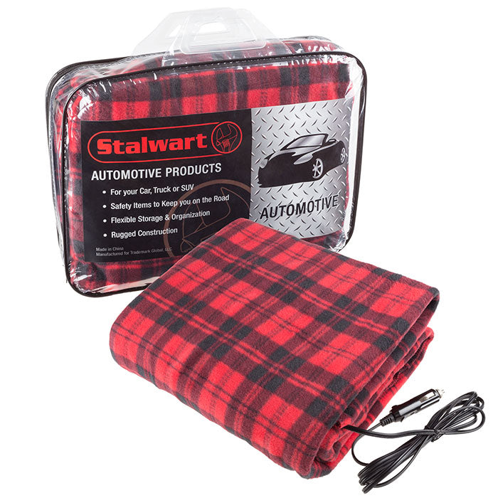 Stalwart 12V Electric Blanket Red Plaid 59x43 inches for Car Truck SUV Fleece Image 1